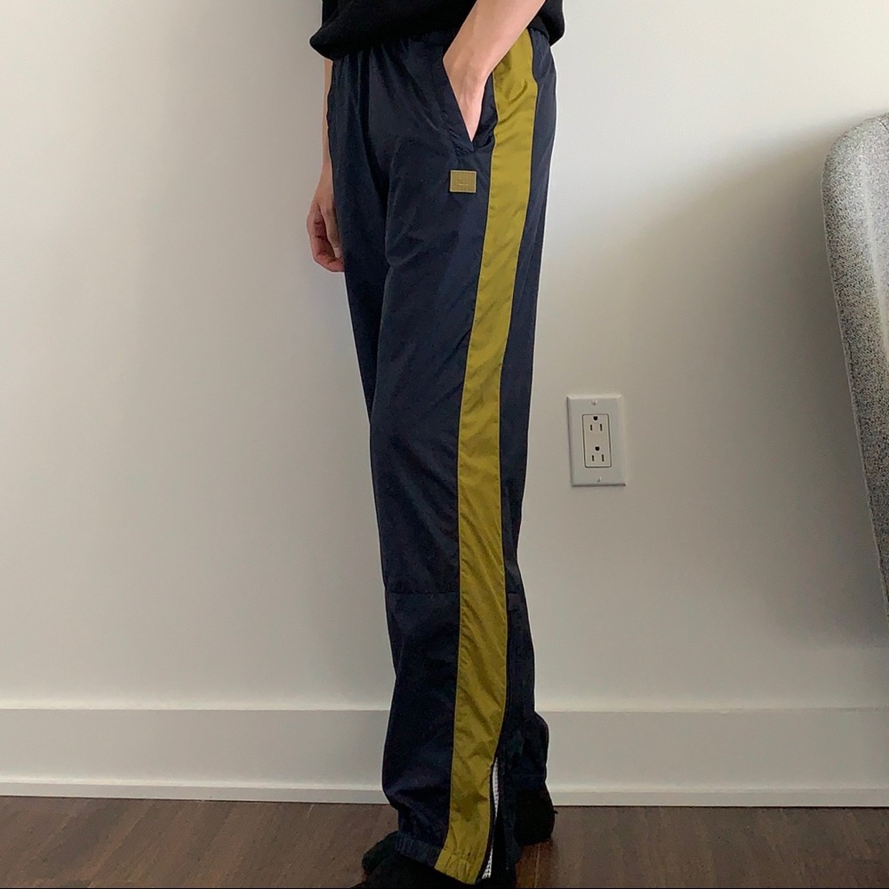 ❌SOLD ❌ACNE STUDIOS men’s nylon track pants, navy blue with green stripe